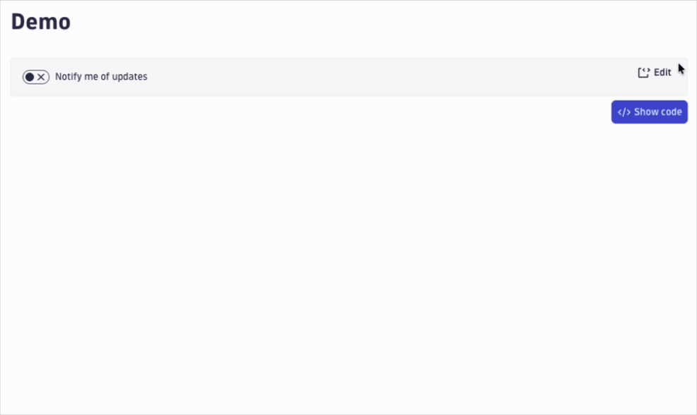 Interactive code snippet editor on a Strato component page — light mode
