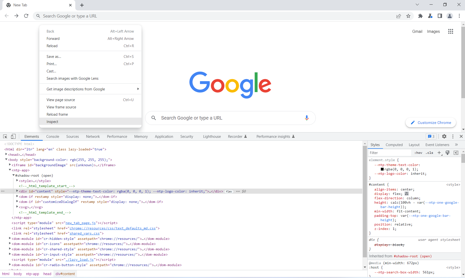 Chrome developer tools