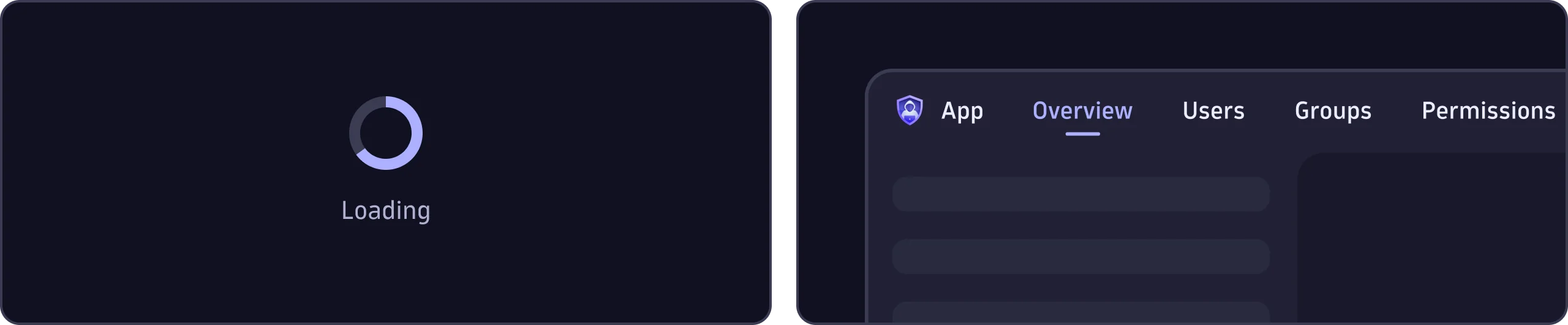 An example of a ProgressCircle component next to a skeleton loading pattern.