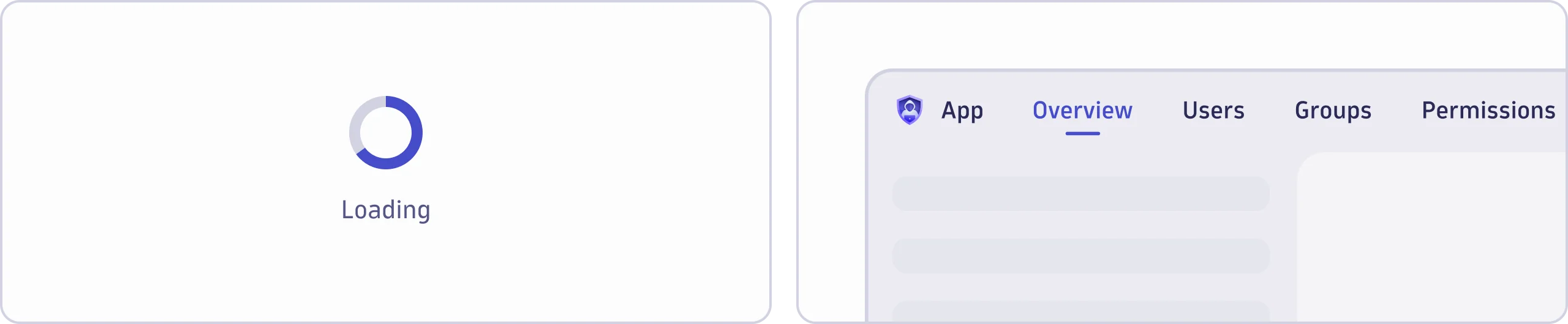 An example of a ProgressCircle component next to a skeleton loading pattern.