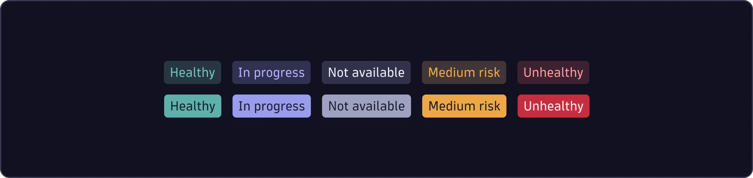 Chips in multiple colors that are used for statuses as examples