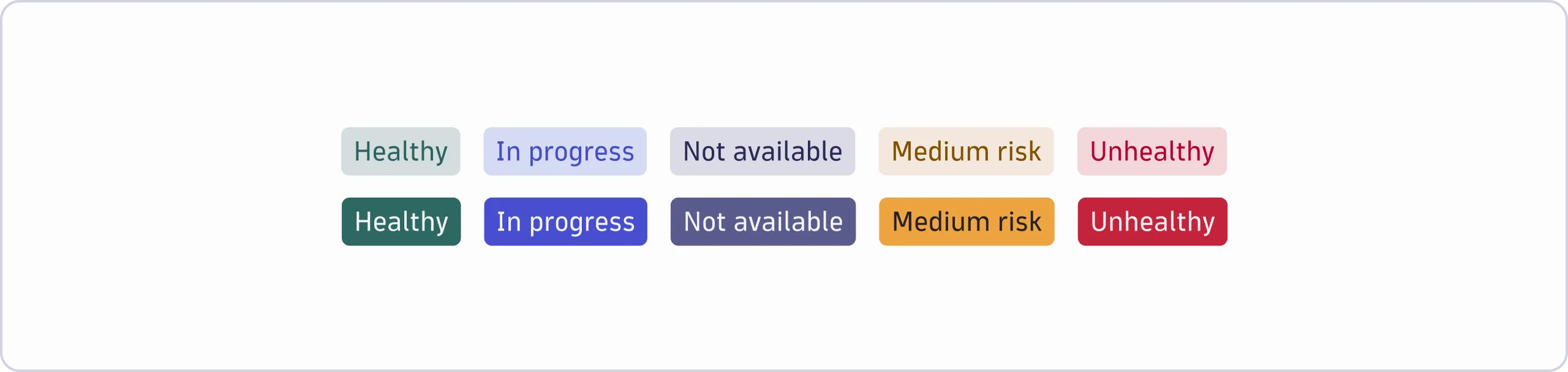 Chips in multiple colors that are used for statuses as examples