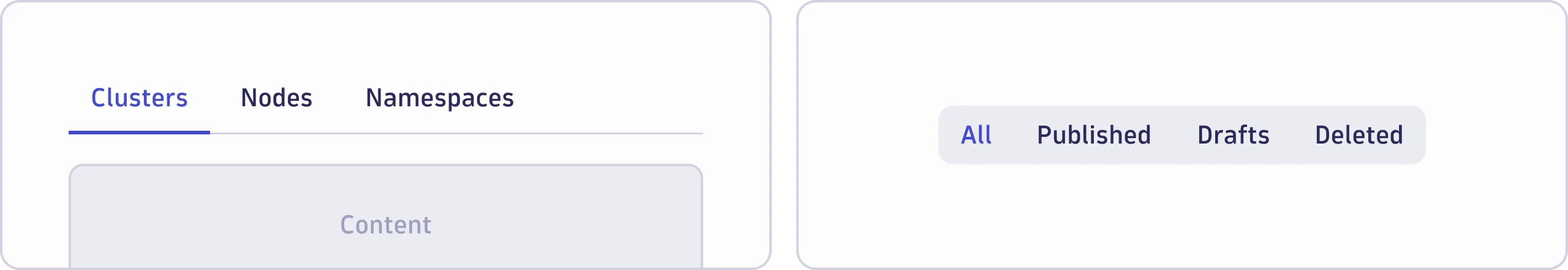 An example of a Tab component next to a ToggleButtonGroup component.