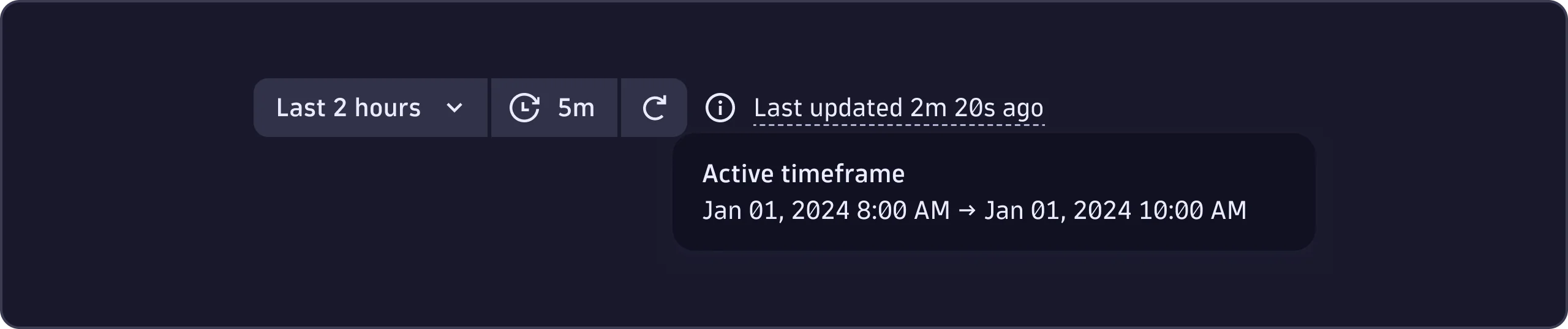 Examples of a refresh TimeframeSelector pattern.