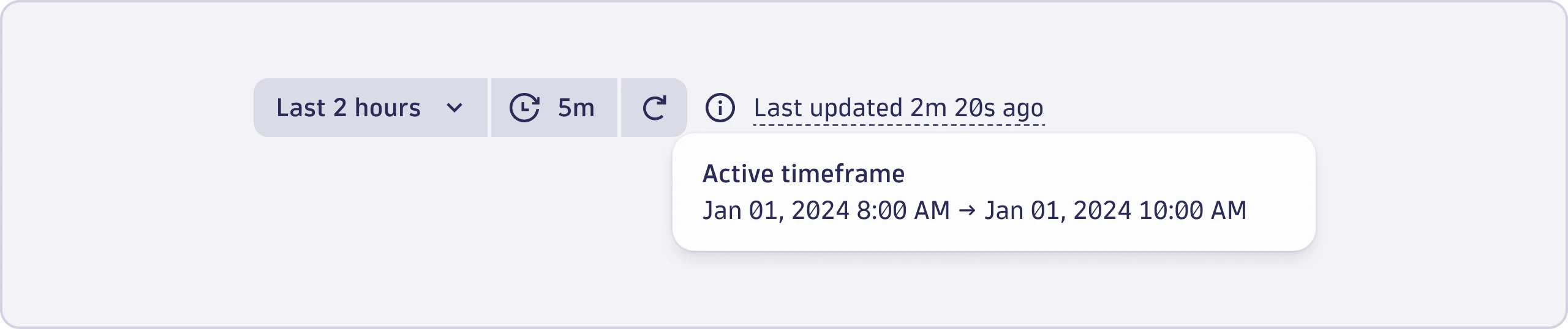 Examples of a refresh TimeframeSelector pattern.