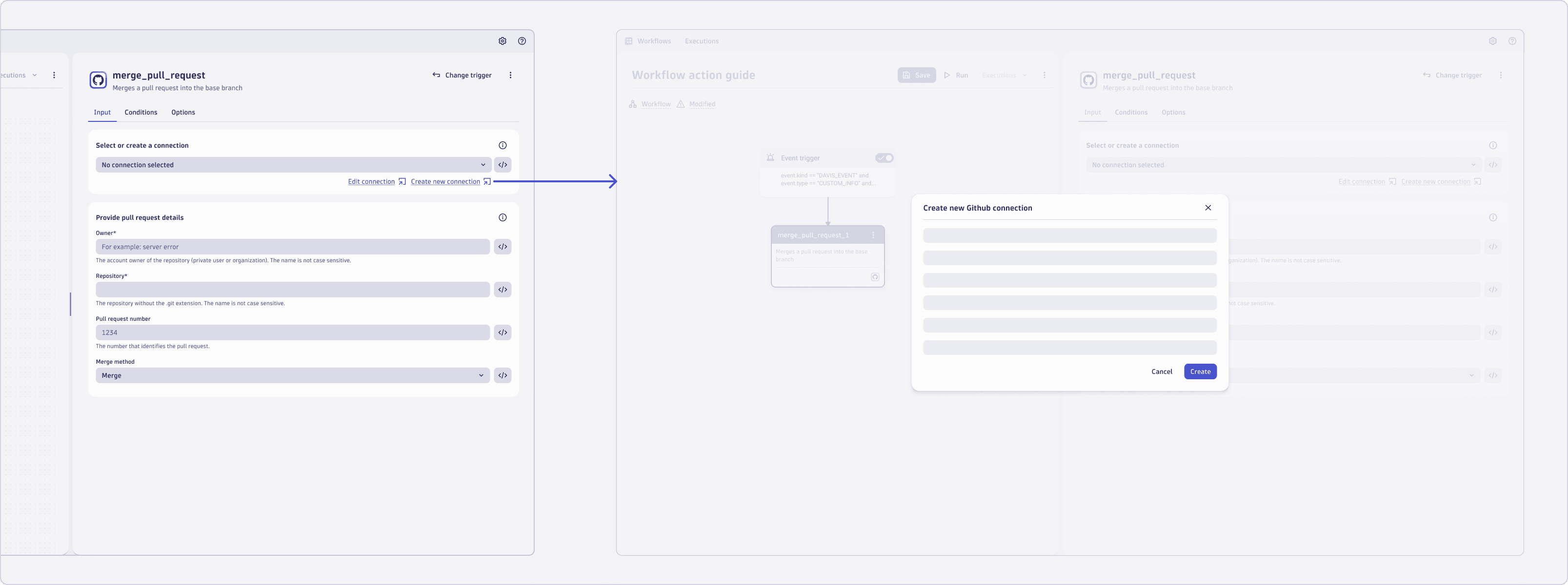 workflow action connection create flow