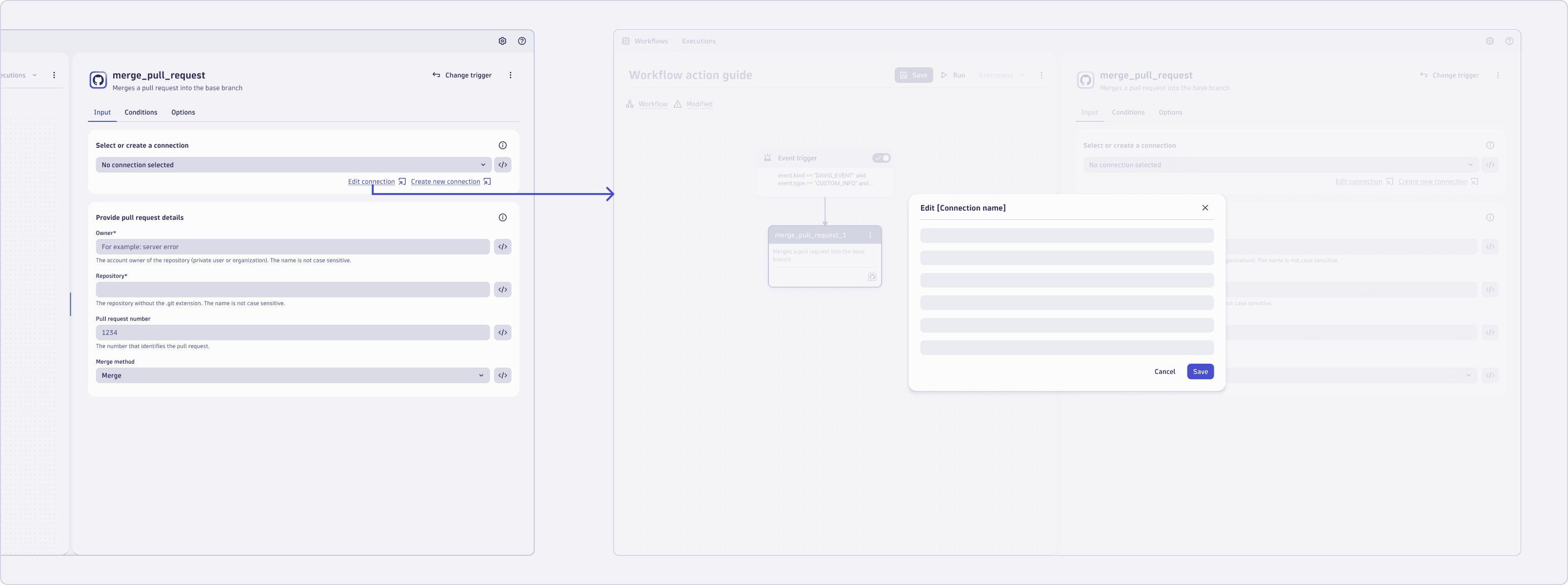 workflow action connection edit flow