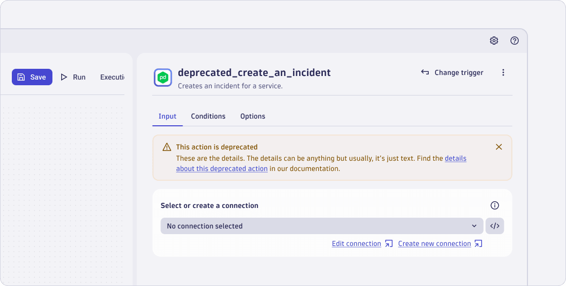 deprecated action info message